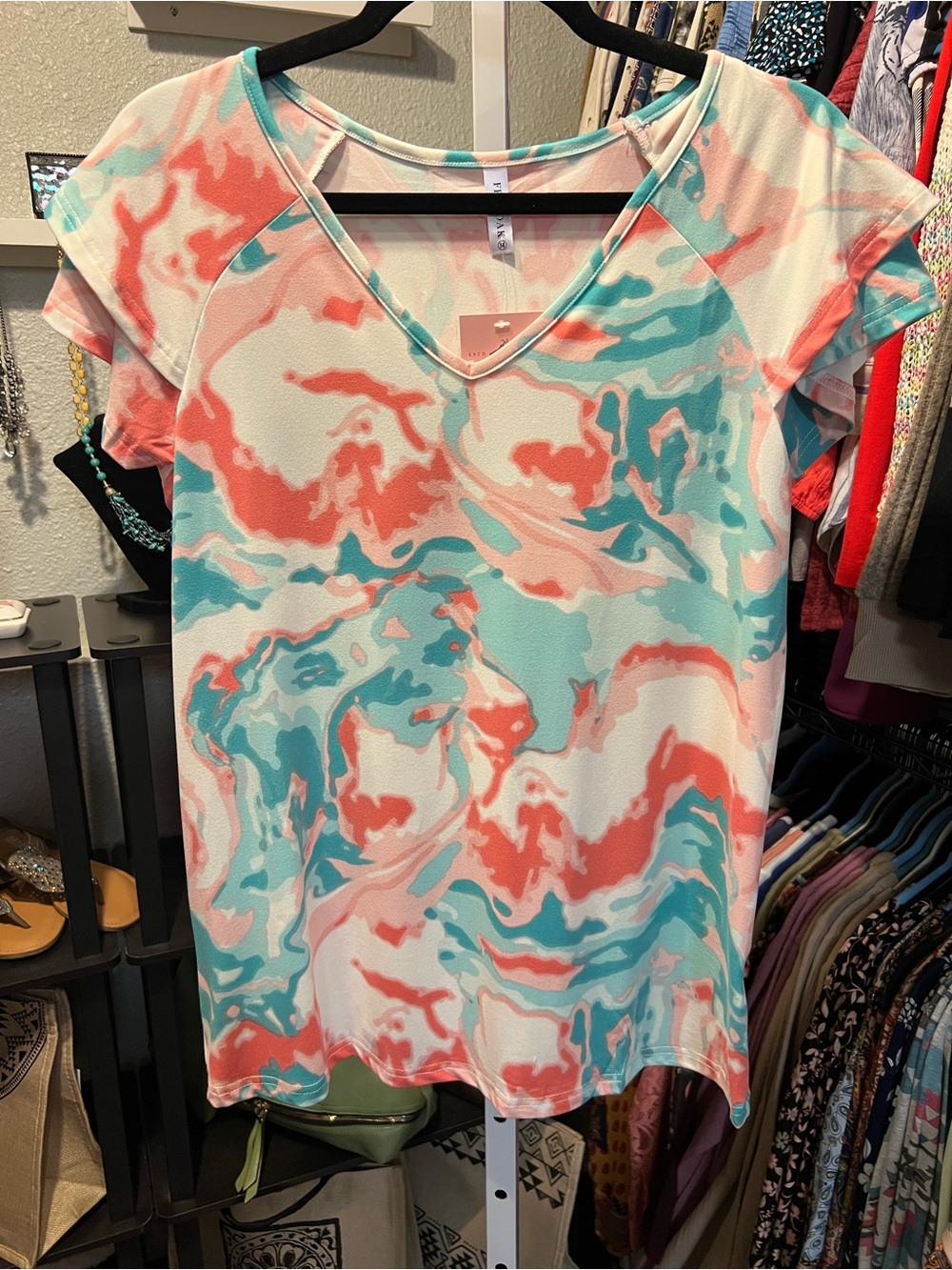 Multicolor V-Neck Ruffle Sleeve Top